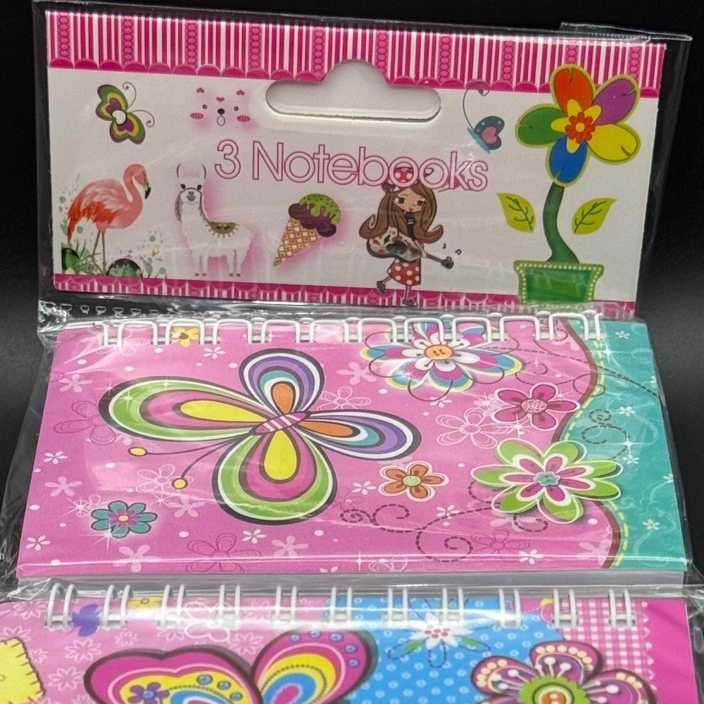 Set of 3 Cute Butterfly Flower Spiral Notebooks Journal Diary for‎ Girls Kids